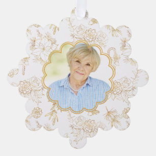 Memorial White Gold Photo Christmas Ornament Card