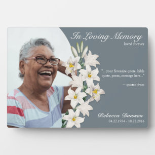 Memorial White Lily Floral Keepsake Custom Photo Plaque