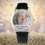 Memorial wife photo watch<br><div class="desc">Personalize and add your own photo. A white frame with black text. Black numbers from 8 to 4. With the text: In loving memory.</div>