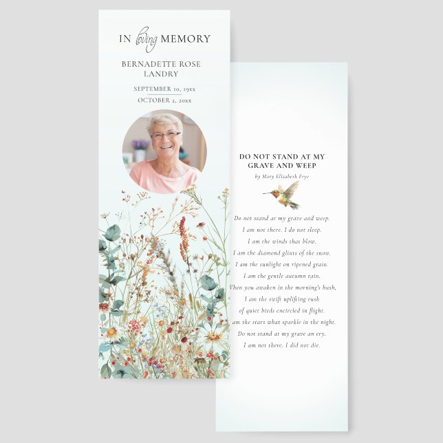 Memorial Wildflowers Hummingbird Bookmarks (Front & Back)