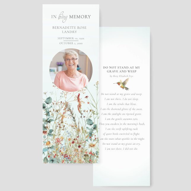Memorial Wildflowers Hummingbird Bookmarks (Front & Back)