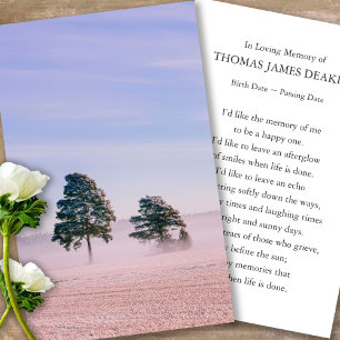 Memorial Winter Funeral Prayer Sympathy Cards
