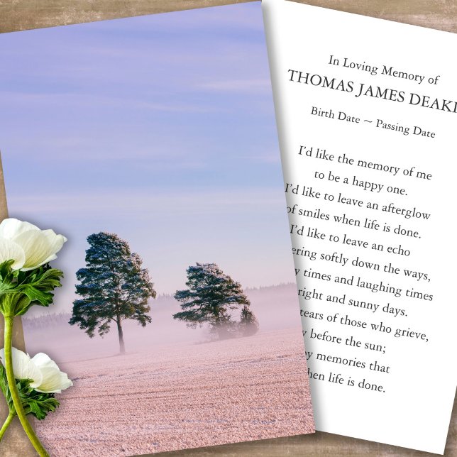  Memorial Winter Funeral Prayer Sympathy Cards (Winter, sunrise, trees, celebration of life, in loving memory of, prayer cards for bereavement)