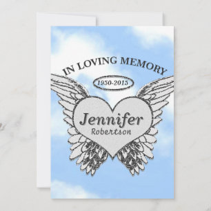 Memorial with Angel Wings and Heart Invitation
