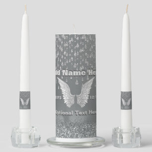 Memorial with Angel Wings and Silver Tears Unity Candle Set