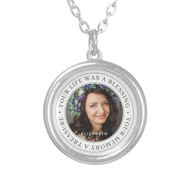 Memorial Your Life a Blessing Modern Photo Silver Plated Necklace (Front)
