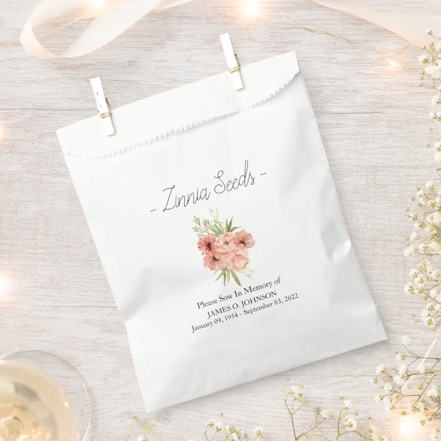 Memorial Zinnia Seed Funeral  Favor Bag (Clipped)