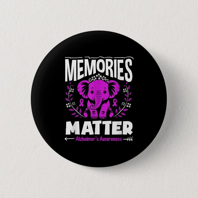 Memories alzheimer's awareness support elephant  button (Front)