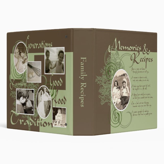 Memories and Recipes Green & Brown 3 Ring Binder (Background)