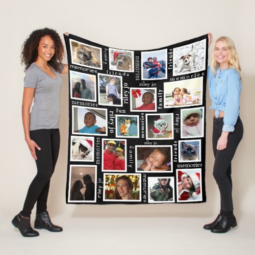 Memories Black Create Your 20 Photo Collage Fleece Blanket