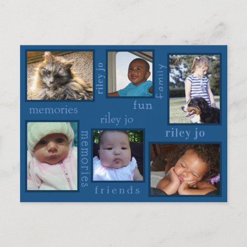 Memories Classic Blue Any Occasion Multi 6 Photo Postcard