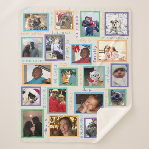Memories Colorful 20 Photo Collage Personalized Sherpa Blanket
