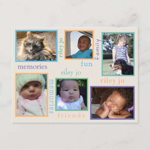 Memories Colorful Any Occasion 6 Photo Collage Postcard