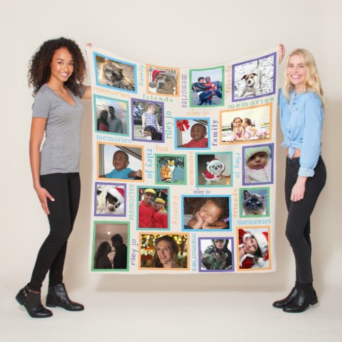 Memories Colorful Create Your 20 Photo Collage Fleece Blanket