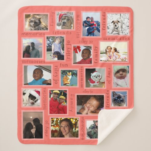 Memories Coral 20 Photo Collage Personalized Sherpa Blanket