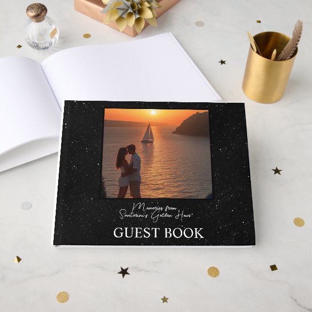 Memories from Santorini’s Golden Hour – Romantic  Guest Book (Front Open)