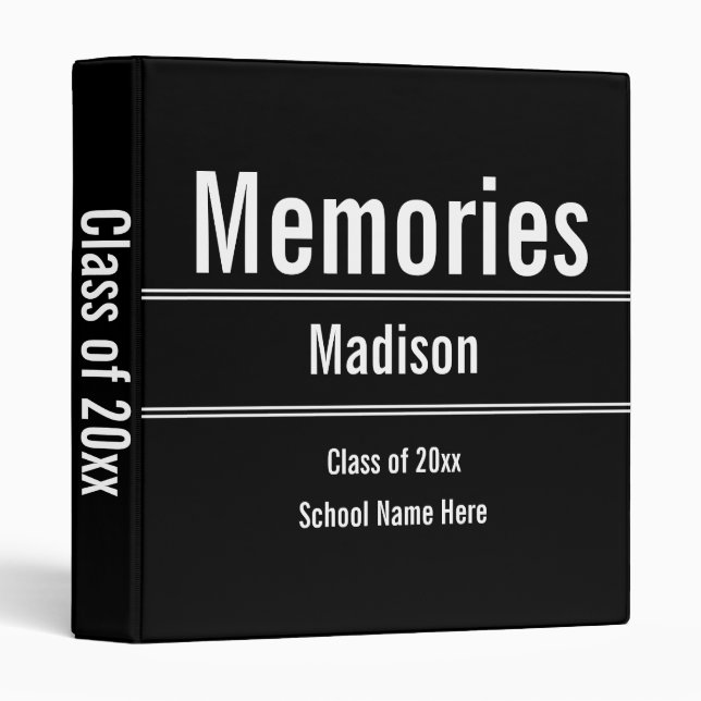 Memories Graduation Black and White Graduate 3 Ring Binder (Front/Spine)