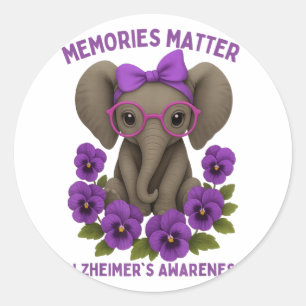 Memories Heimer's Awareness Purple Elephant Flower Classic Round Sticker