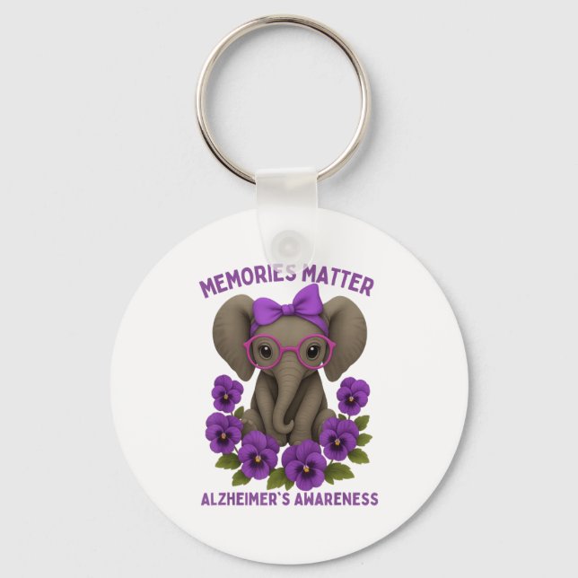 Memories Heimer's Awareness Purple Elephant Flower Keychain (Front)