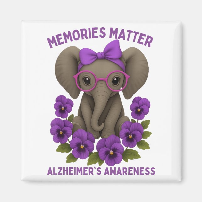 Memories Heimer's Awareness Purple Elephant Flower Magnet (Front)