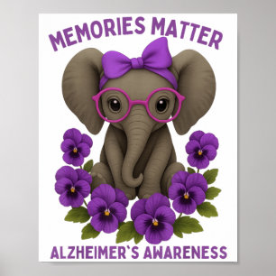 Memories Heimer's Awareness Purple Elephant Flower Poster