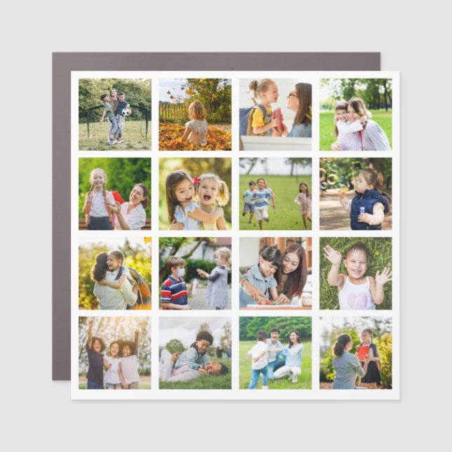 Memories in Motion: Customizable 16 Photo Collage Car Magnet (Front)