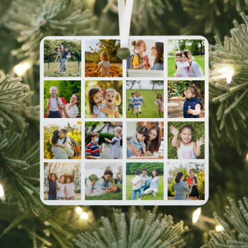 Memories in Motion Customizable 16 Photo Collage Metal Ornament