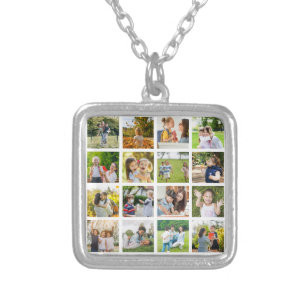 Memories in Motion: Customizable 16 Photo Collage Silver Plated Necklace
