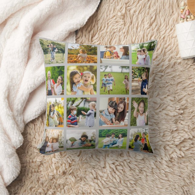Memories in Motion: Customizable 16 Photo Collage Throw Pillow (Blanket)