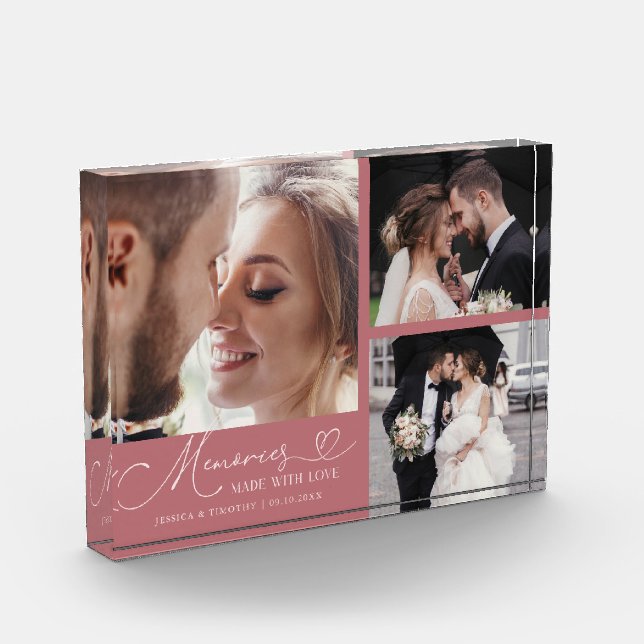 Memories Made with Love Pink Wedding Photo Block (Left)