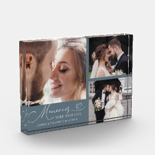 Memories Made with Love Slate Blue Wedding Photo Block