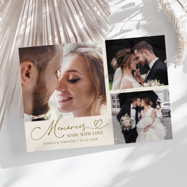 Memories Made With Love Wedding Cream Multi Photo Thank You Card (Creator Uploaded)