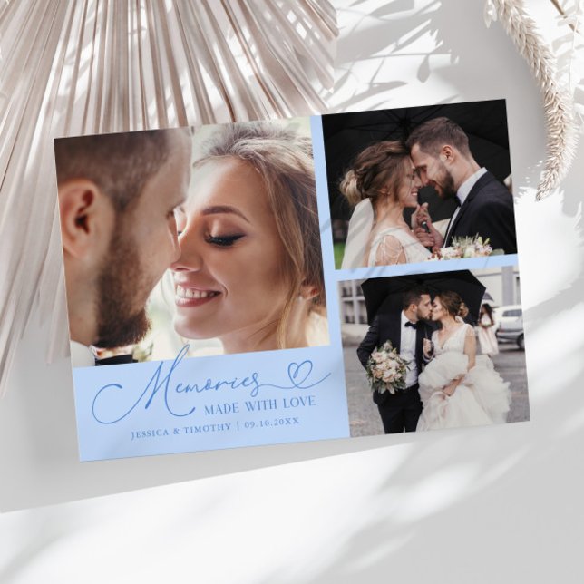 Memories Made With Love Wedding Icy Blue Photo Thank You Card (Creator Uploaded)