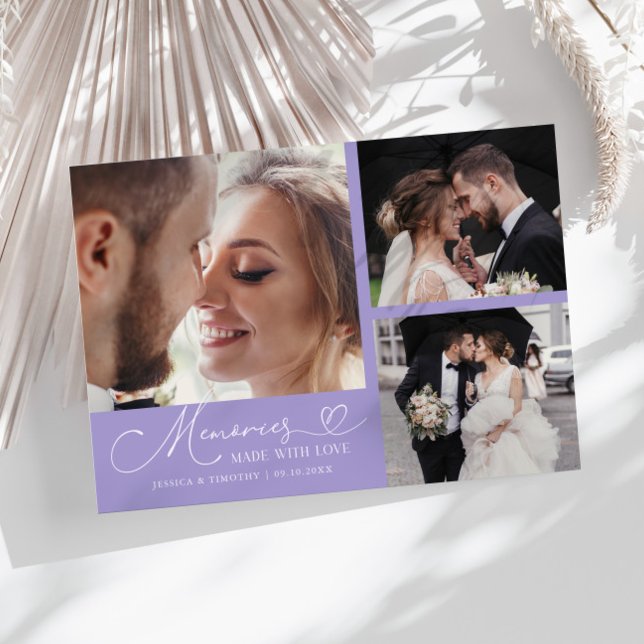 Memories Made With Love Wedding Lilac Photo Thank You Card (Creator Uploaded)