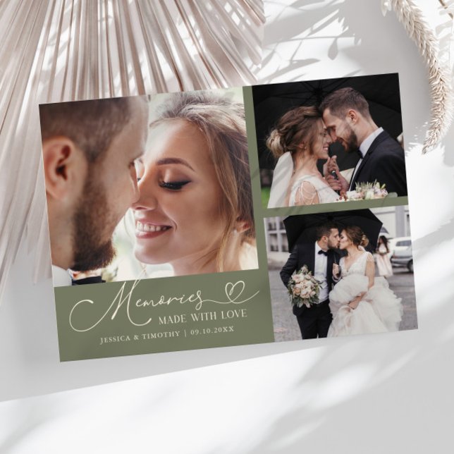 Memories Made With Love Wedding Sage Green Photo Thank You Card (Creator Uploaded)