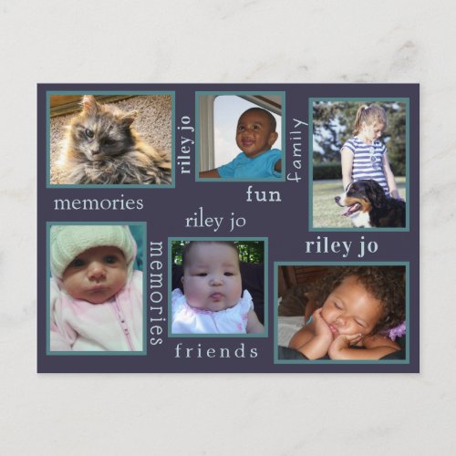 Memories Navy Blue Any Occasion 6 Photo Collage Postcard