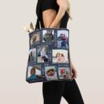 Memories Navy Modern Trendy 18 Photo Collage Tote Bag at Zazzle