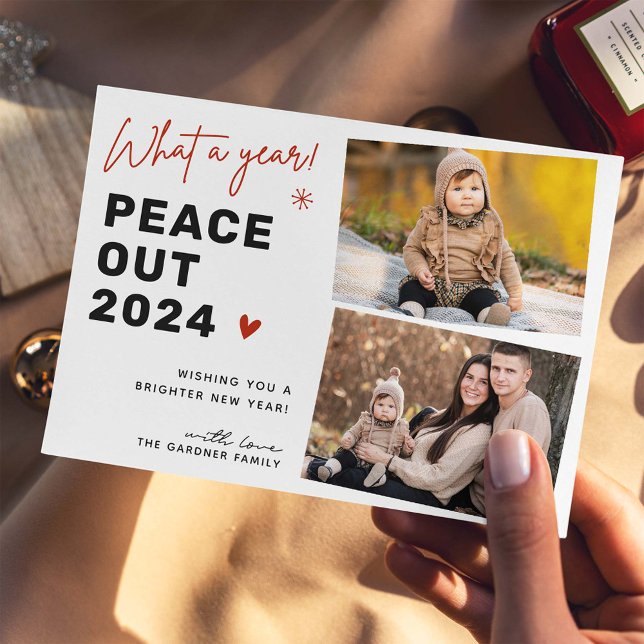 Memories & New Beginnings: 2 Photo Peace Out Holiday Card (Creator Uploaded)