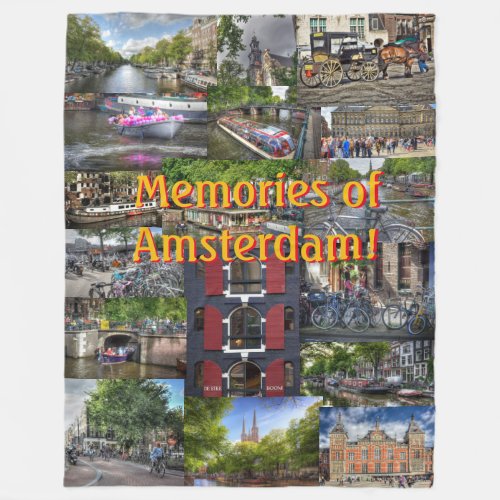 Memories of Amsterdam Souvenir Photo Collage Fleece Blanket