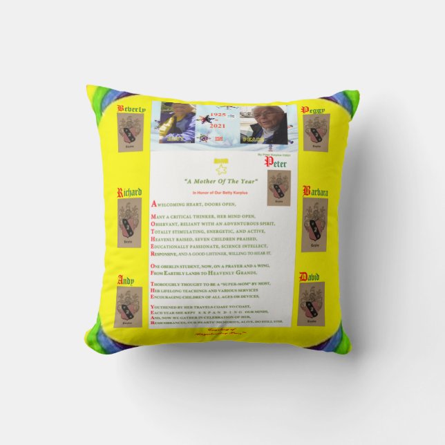 "Memories of Betty Karplus 1925-2021" Pillow (Front)