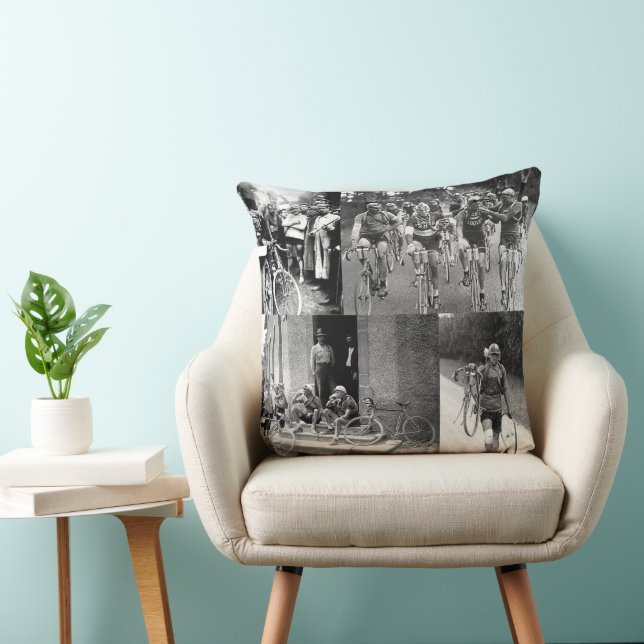Memories of The Tour de France Collage Cycling Throw Pillow (Chair)