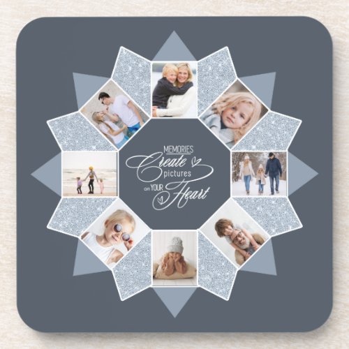 Memories Photo Collage Dusty Blue ID1016 Beverage Coaster