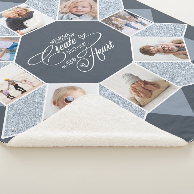 Memories Photo Collage Dusty Blue ID1016 Sherpa Blanket (3/4)