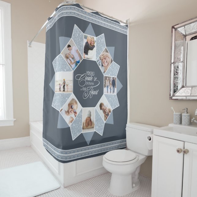 Memories Photo Collage Dusty Blue ID1016 Shower Curtain (In Situ)