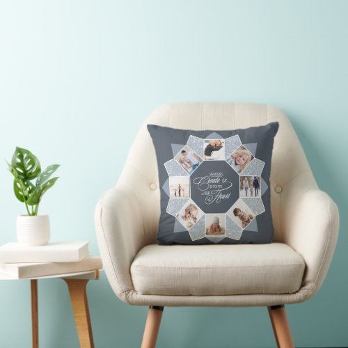 Memories Photo Collage Dusty Blue ID1016 Throw Pillow