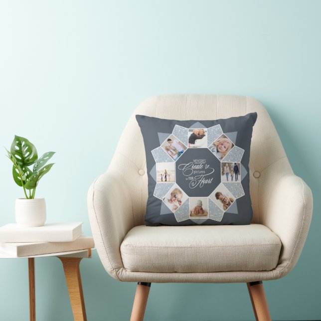 Memories Photo Collage Dusty Blue ID1016 Throw Pillow (Chair)