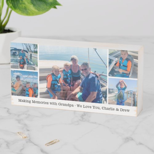 Memories with Grandpa Custom 5 Photo Collage Wooden Box Sign