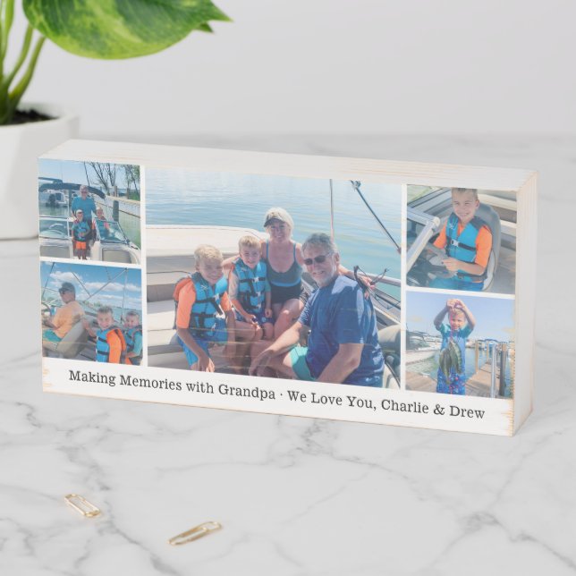Memories with Grandpa Custom 5 Photo Collage Wooden Box Sign (In Situ Horizontal)