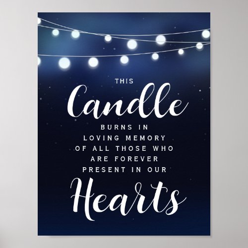 Memory candle sign wedding navy with lights