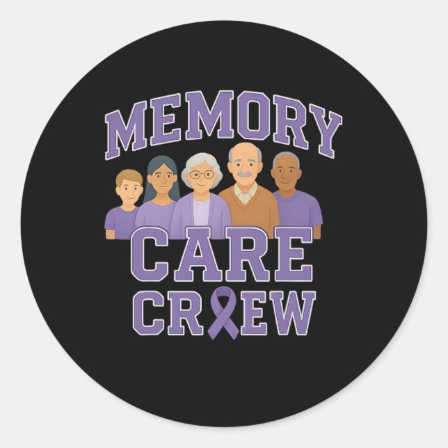 Memory Care Crew Varsity Style Heimerheimer’s Awar Classic Round Sticker (Front)